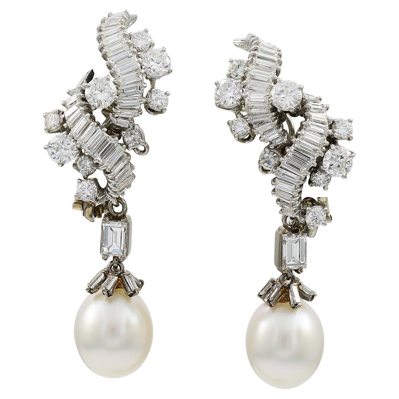 Vourakis Vintage Diamond Pearl Drop Earrings For Sale