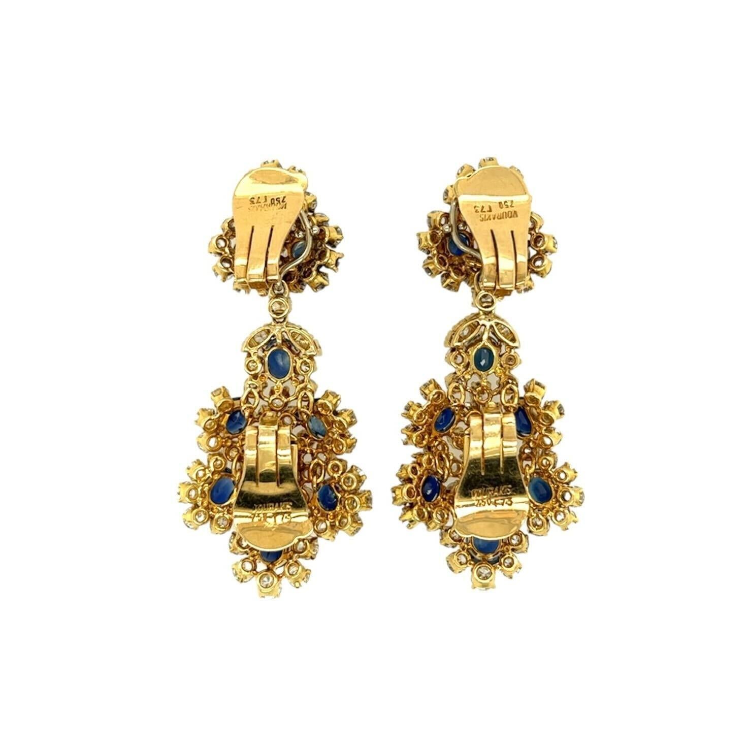 VOURAKIS Yellow Gold, Sapphire and Diamond Earrings In Excellent Condition For Sale In New York, NY