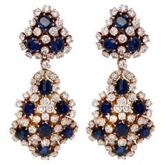 Vintage VOURAKIS Yellow Gold, Sapphire and Diamond Earrings