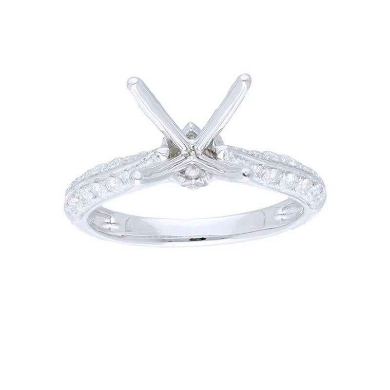 Diamond Total Carat Weight: Adorn yourself with the timeless beauty of the Vow Collection Ring, featuring a total carat weight of 0.59 carats. This exquisite semi-mounting ring is designed to hold a center stone, allowing you to personalize your
