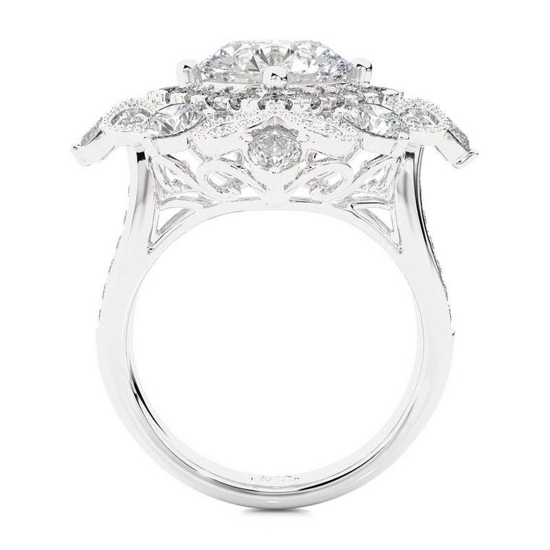 Round Cut Vow Collection Ring: 2 Carat Diamond Semi-Mounting Ring in 14K White Gold For Sale