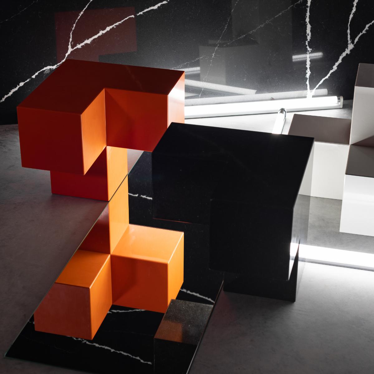 Voxel L, table basse et table d'appoint moderne du 21e siècle en pierre de quartz et graphite Neuf - En vente à Nelas, PT