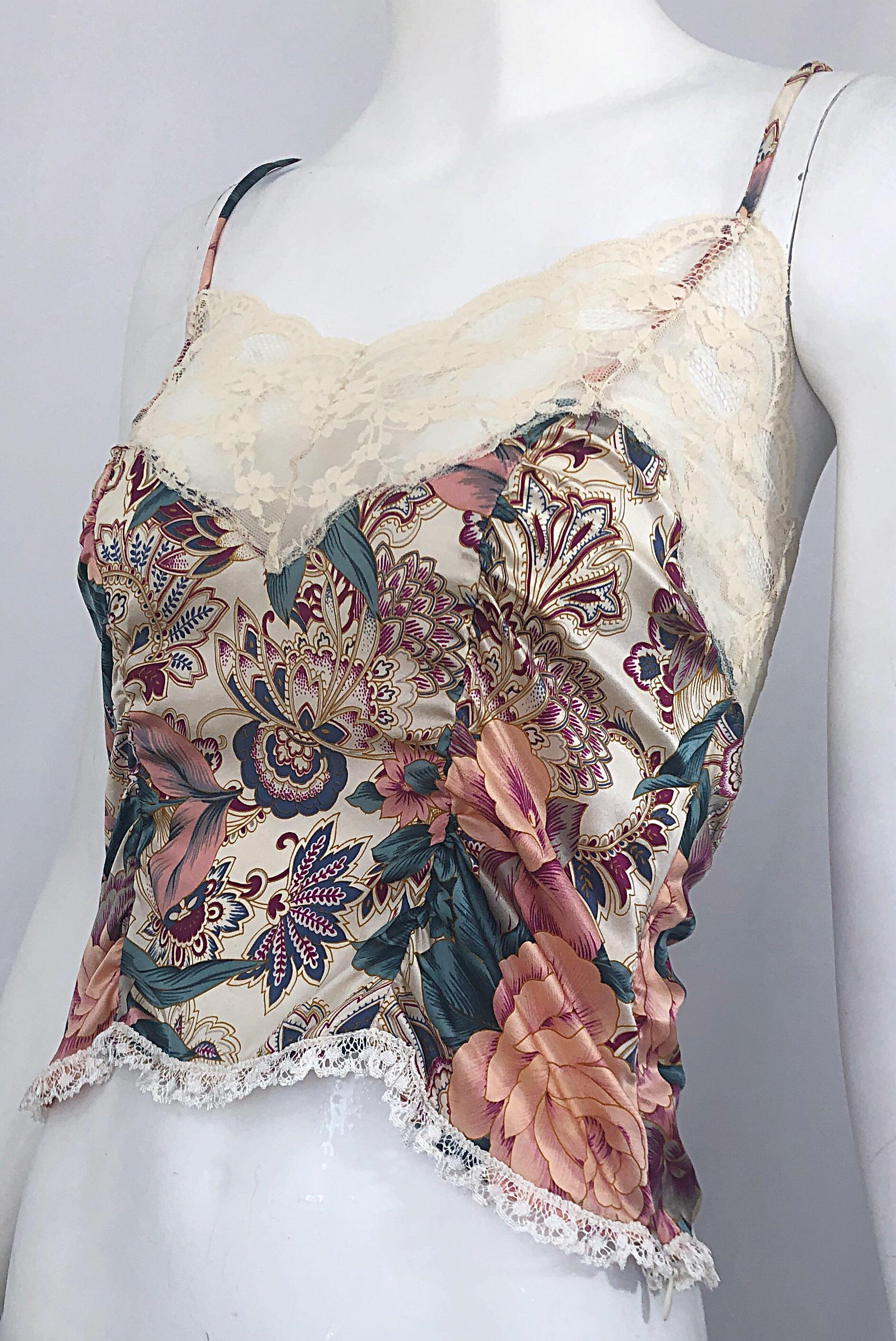 Voyage 1990s Silk Lace Sz 4 Paisley Flower Print Vintage 90s Crop Top Shirt 5