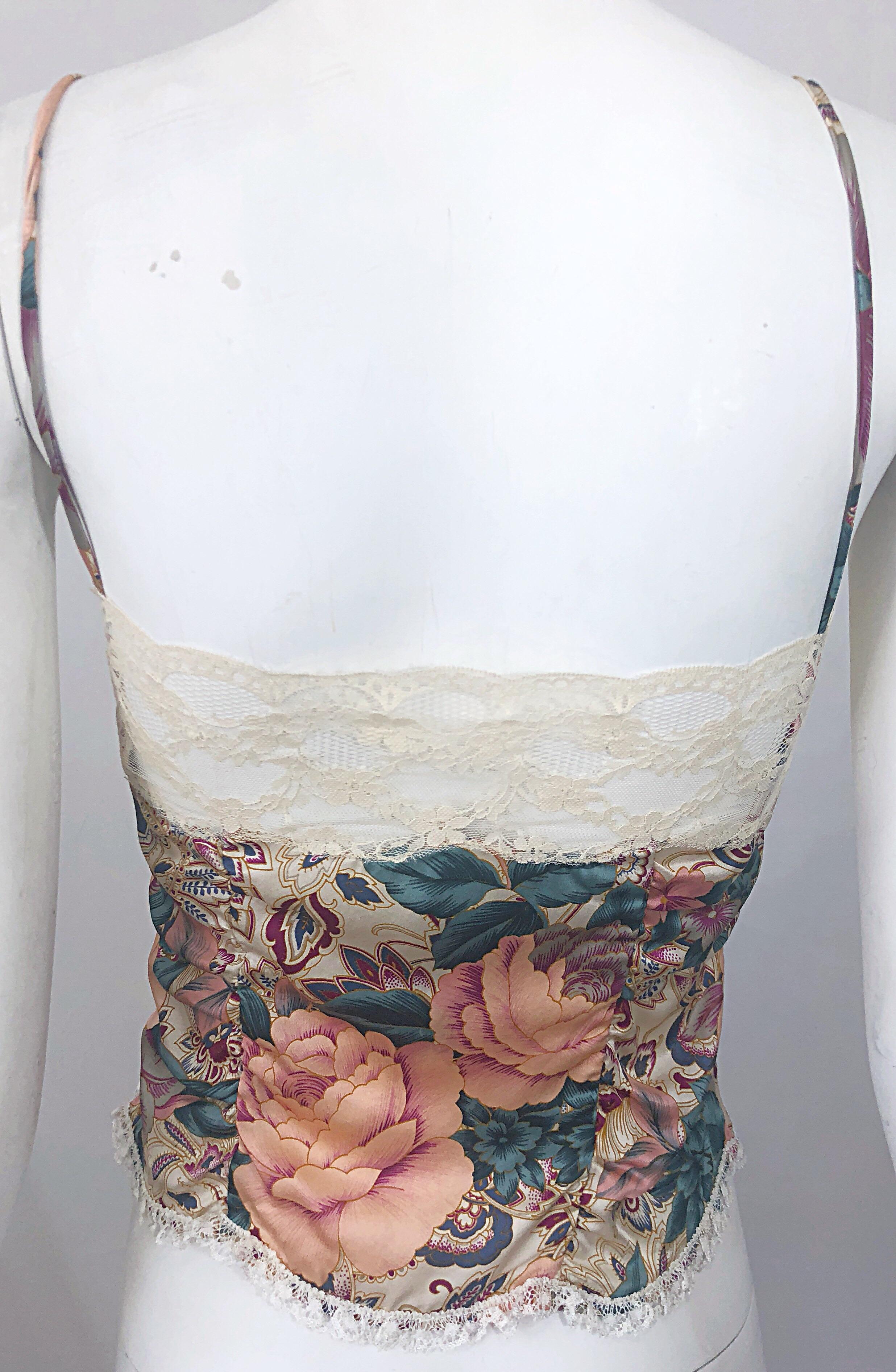 Voyage 1990s Silk Lace Sz 4 Paisley Flower Print Vintage 90s Crop Top Shirt 6