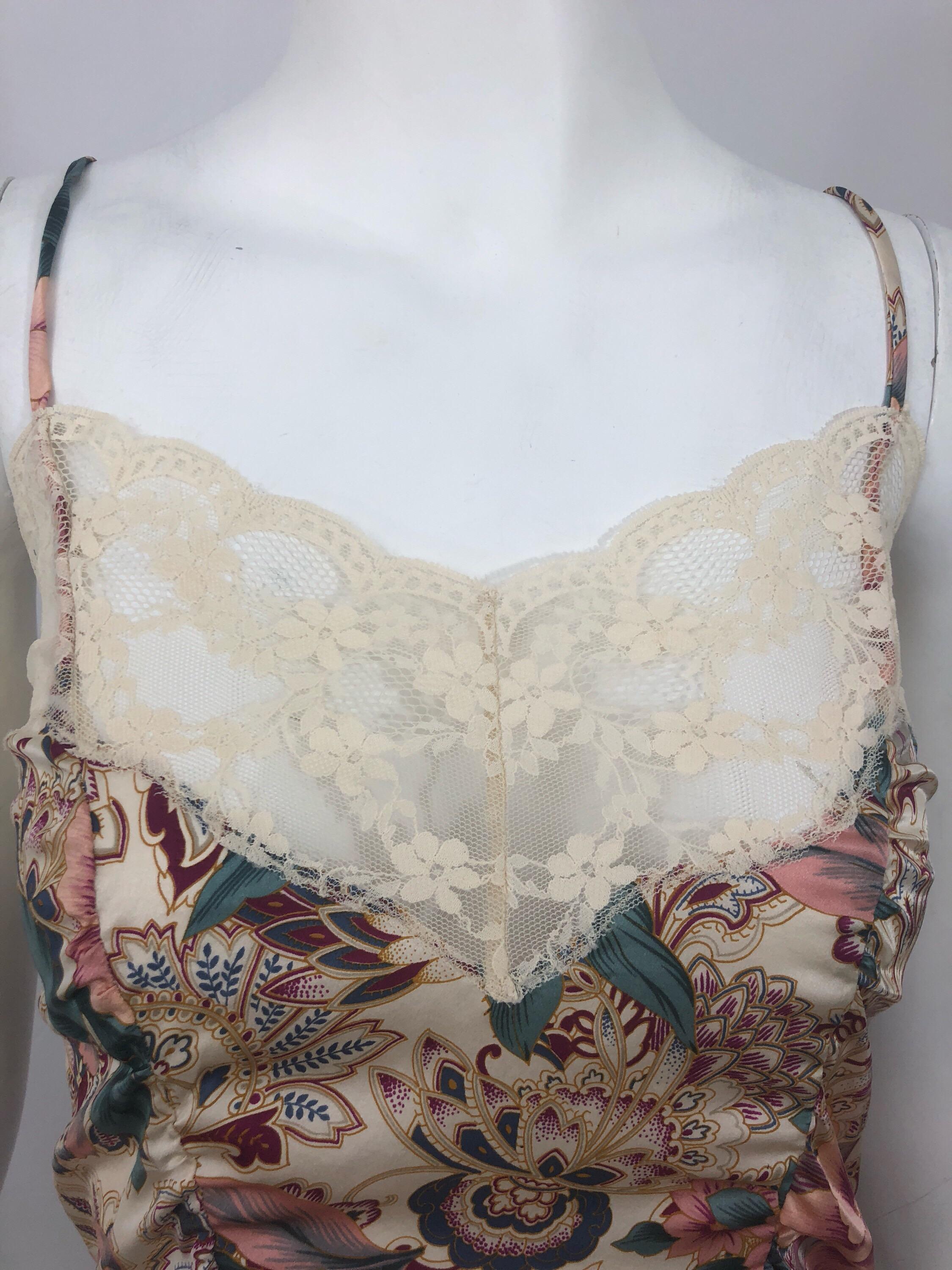 Women's Voyage 1990s Silk Lace Sz 4 Paisley Flower Print Vintage 90s Crop Top Shirt