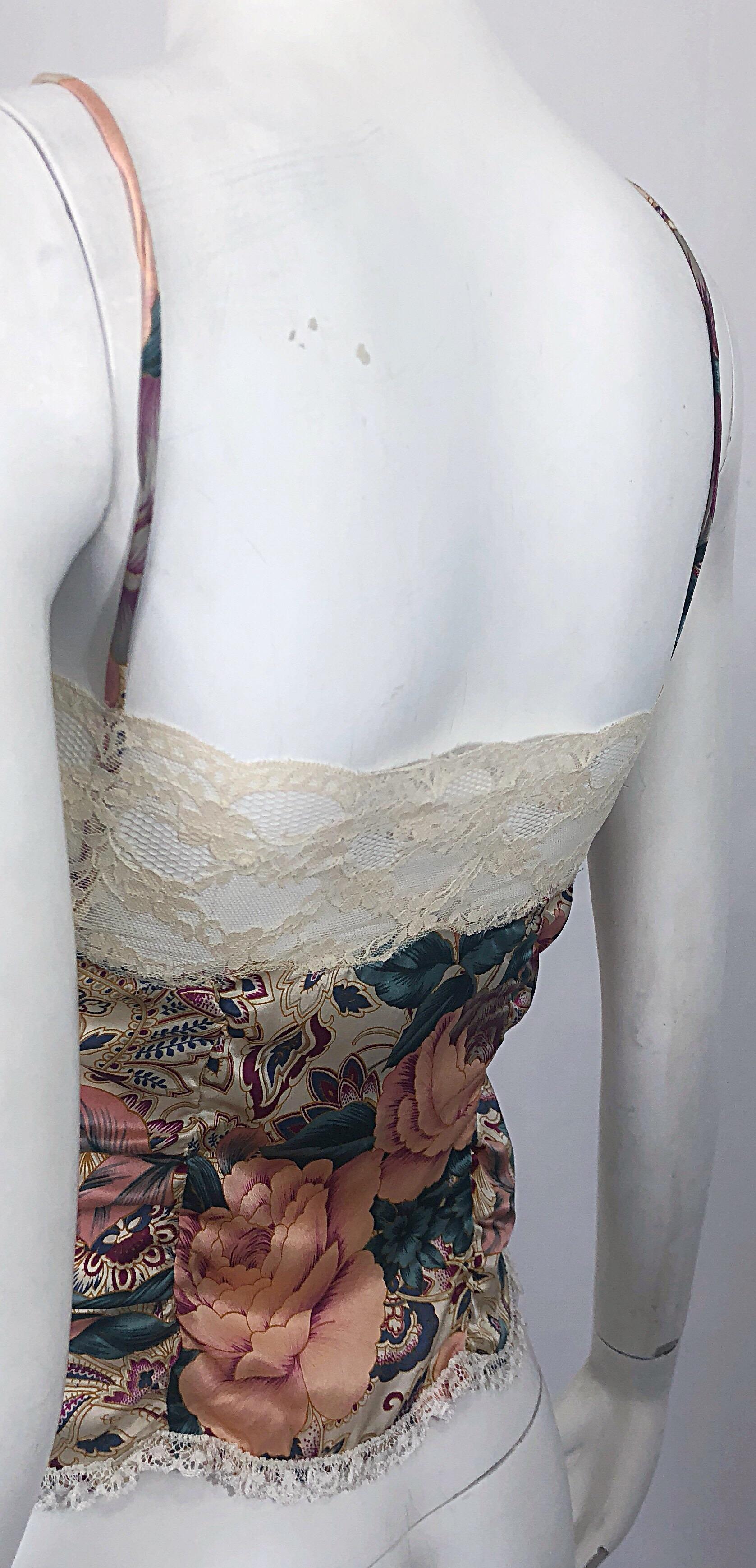 Voyage 1990s Silk Lace Sz 4 Paisley Flower Print Vintage 90s Crop Top Shirt 2