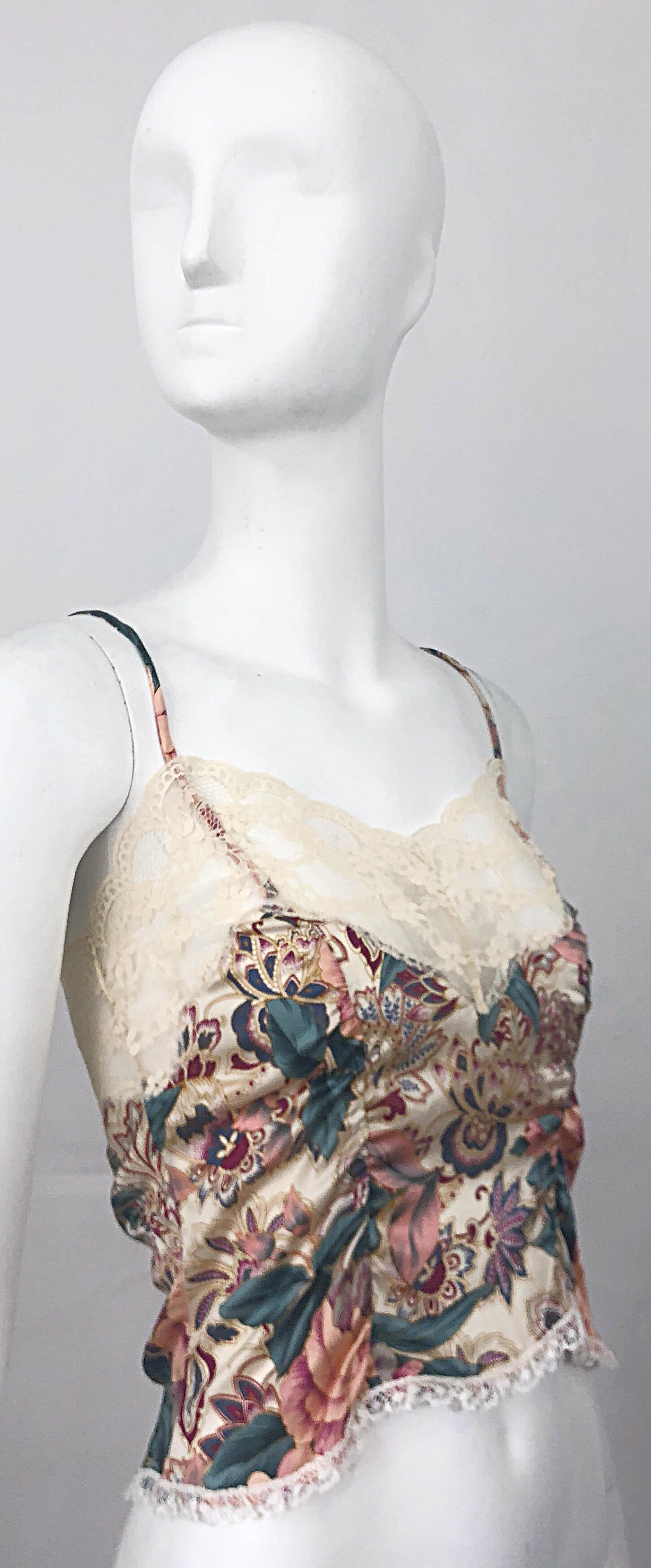 Voyage 1990s Silk Lace Sz 4 Paisley Flower Print Vintage 90s Crop Top Shirt 3