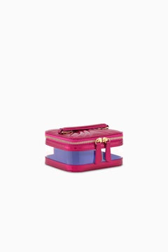 Voyage Cosmetic Case Small Fluorescent Pink Patent Leather and Clear PVC