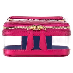 Voyage Cosmetic Case Small Fluorescent Pink Patent Leather and Clear PVC