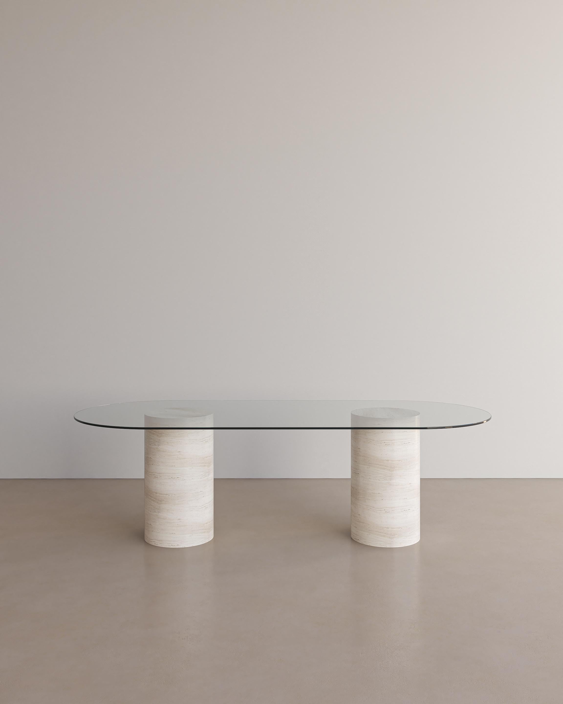 Australian Voyage Dining Table ii 'Glass' in Nude Travertine For Sale