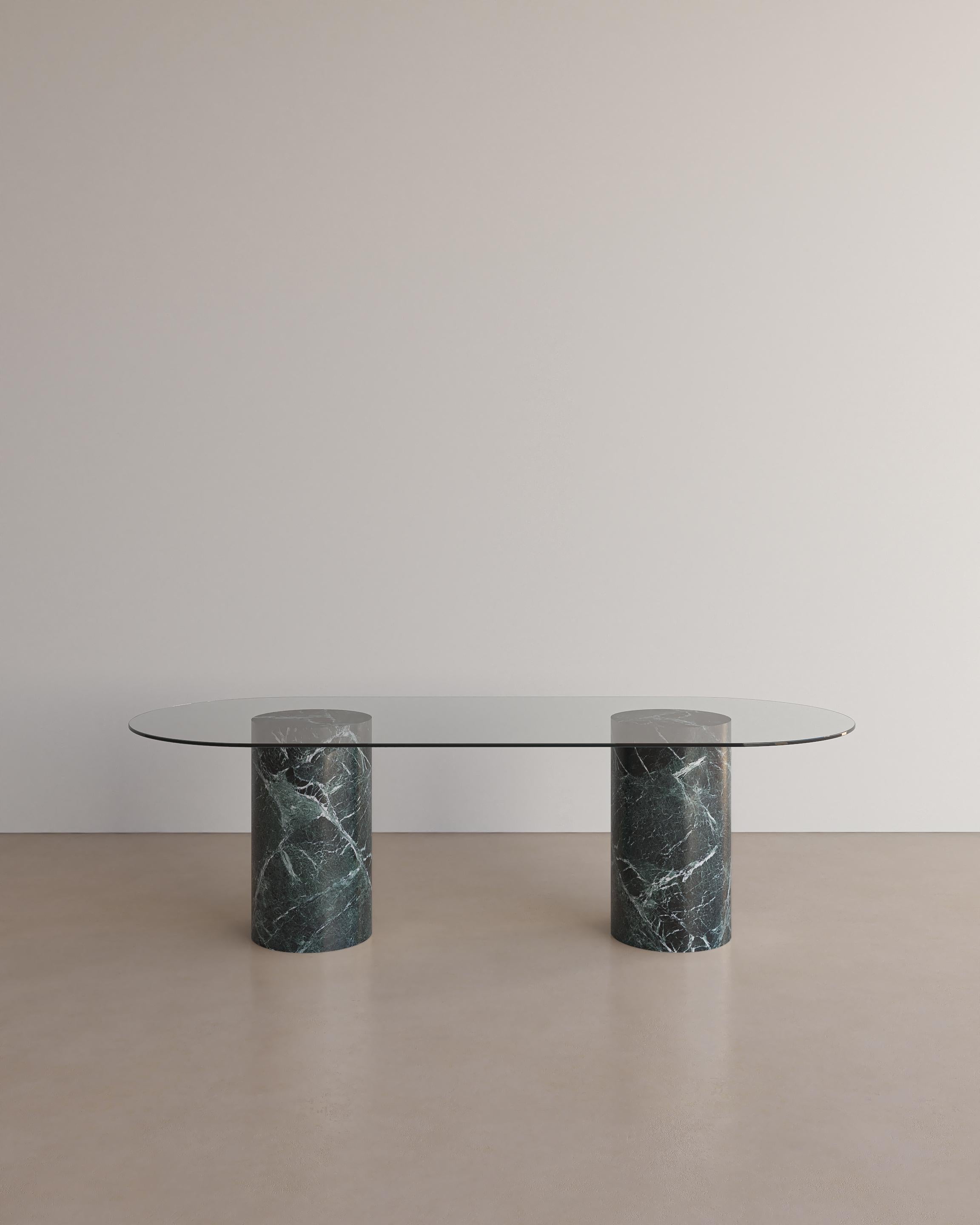 Voyage Dining Table ii 'Glass' in Nude Travertine In New Condition For Sale In ROSE BAY, AU