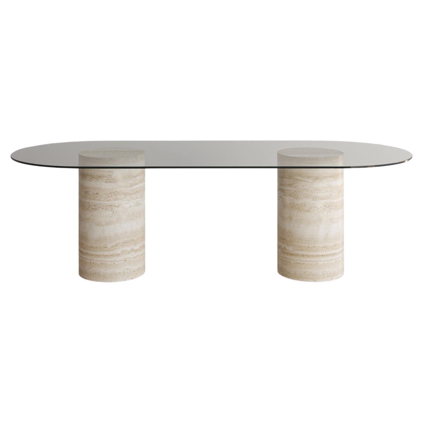 Voyage Dining Table ii 'Glass' in Nude Travertine For Sale