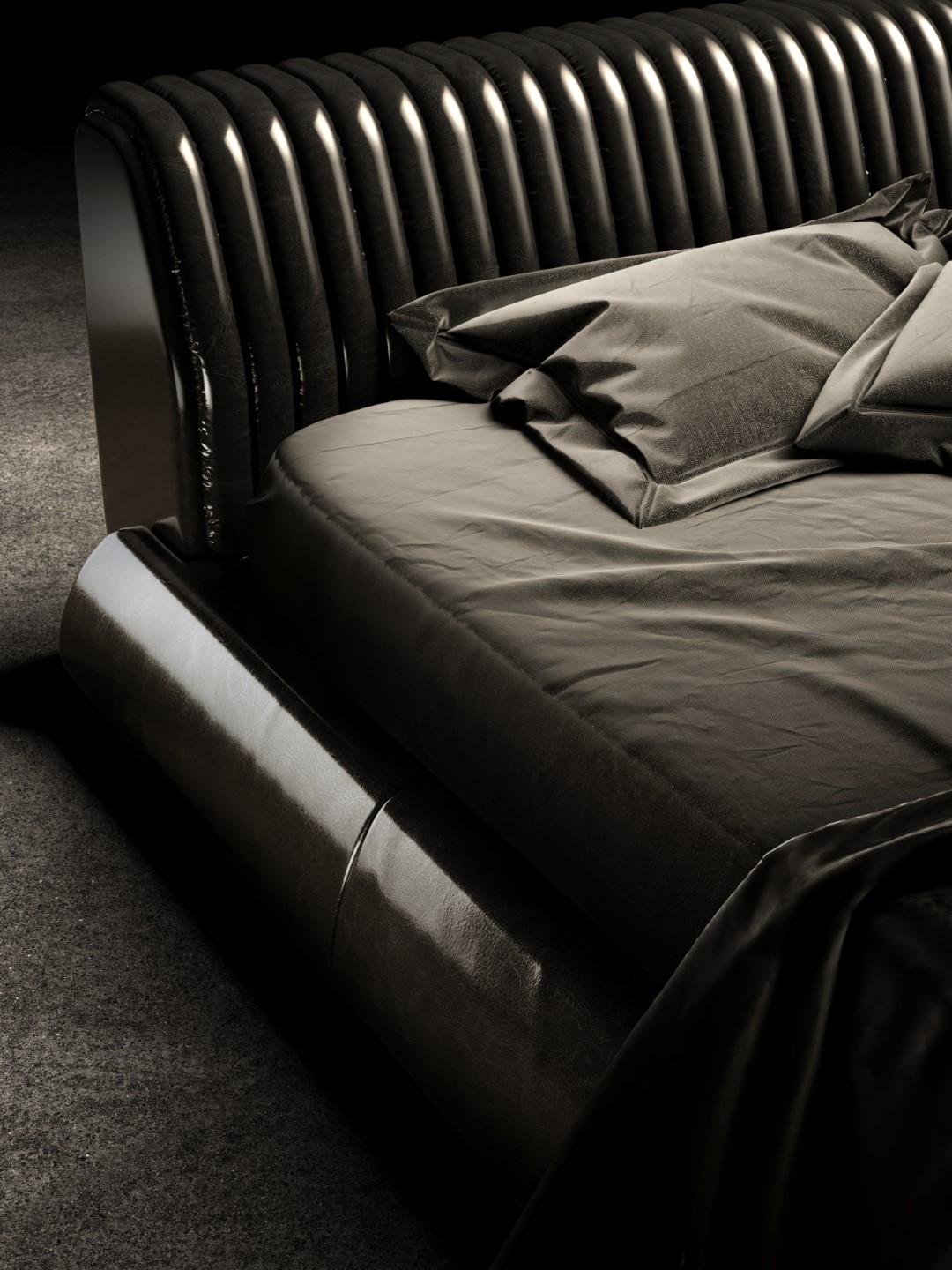 Modern Voyage D'une Nuit Black Leather Bed For Sale