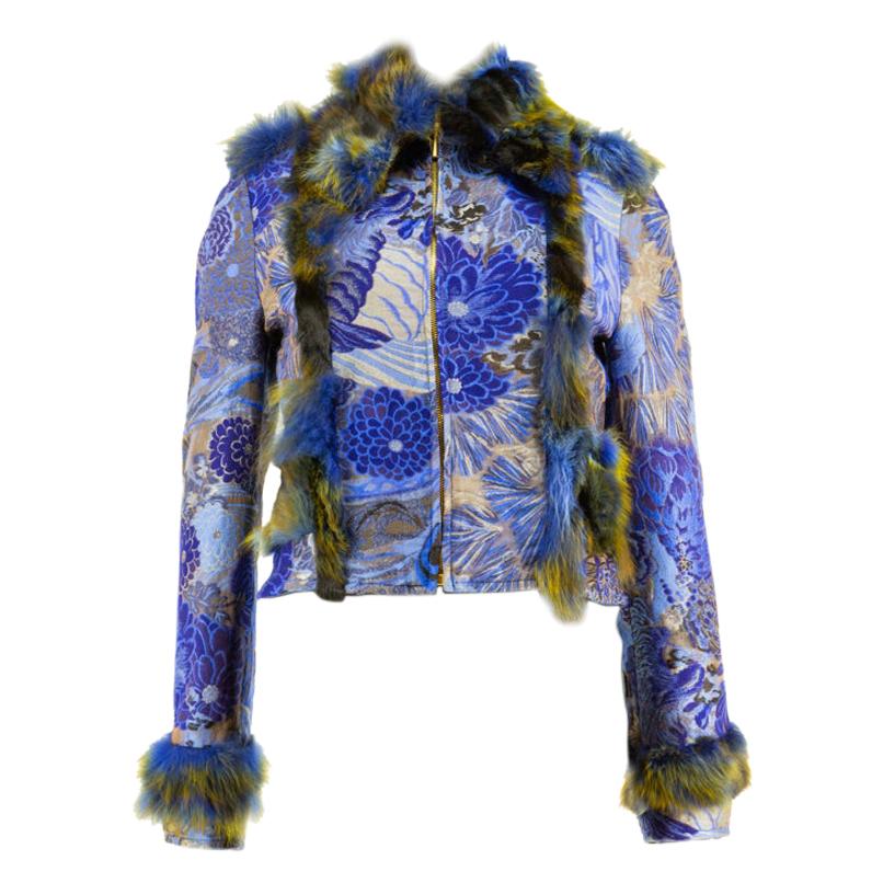 Voyage Fur Trimmed Brocade Jacket For Sale
