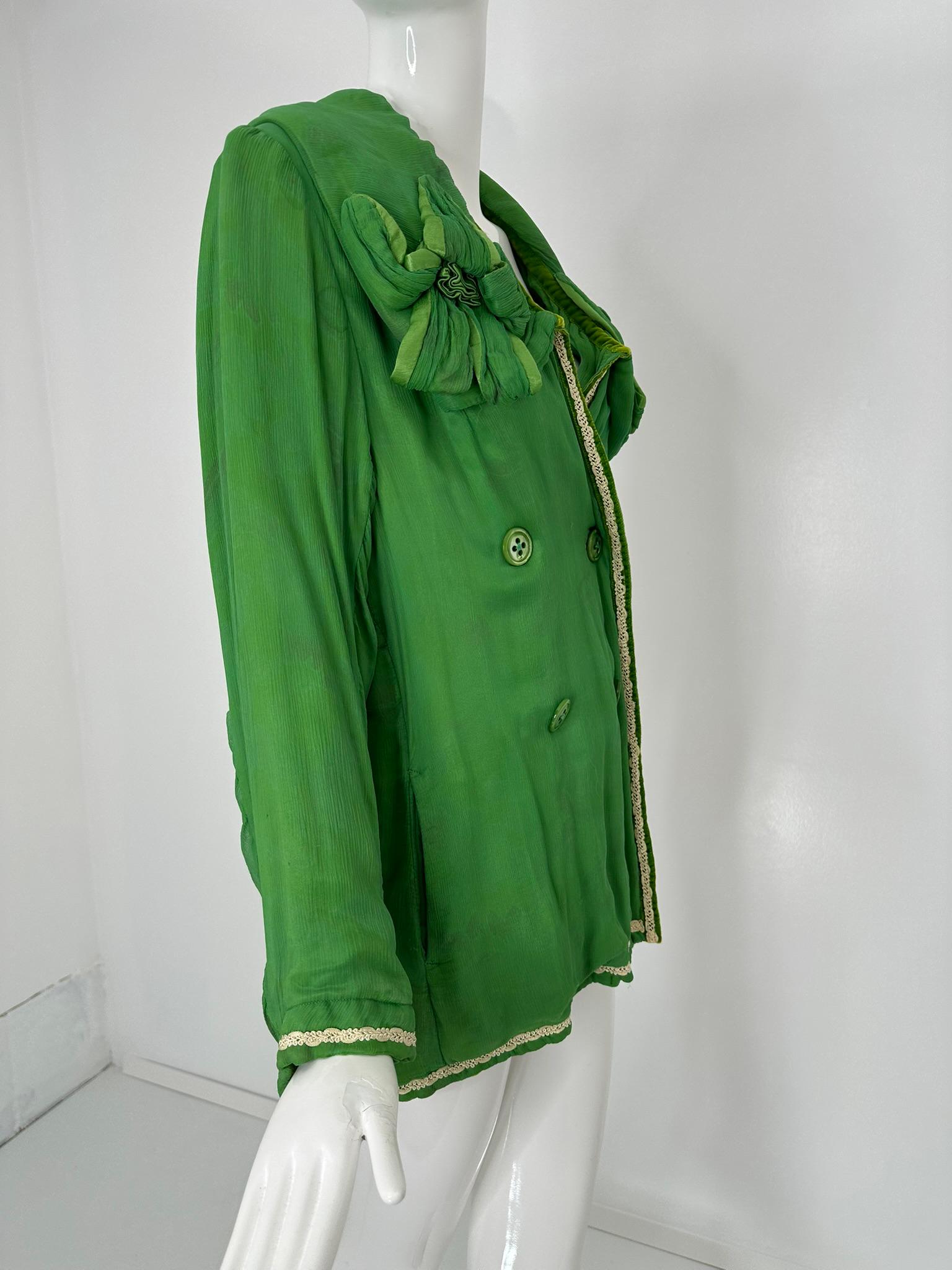 De las mujeres Voyage Invierte en la Original Chaqueta de Seda y Terciopelo Verde Brillante con OS de Lily en venta