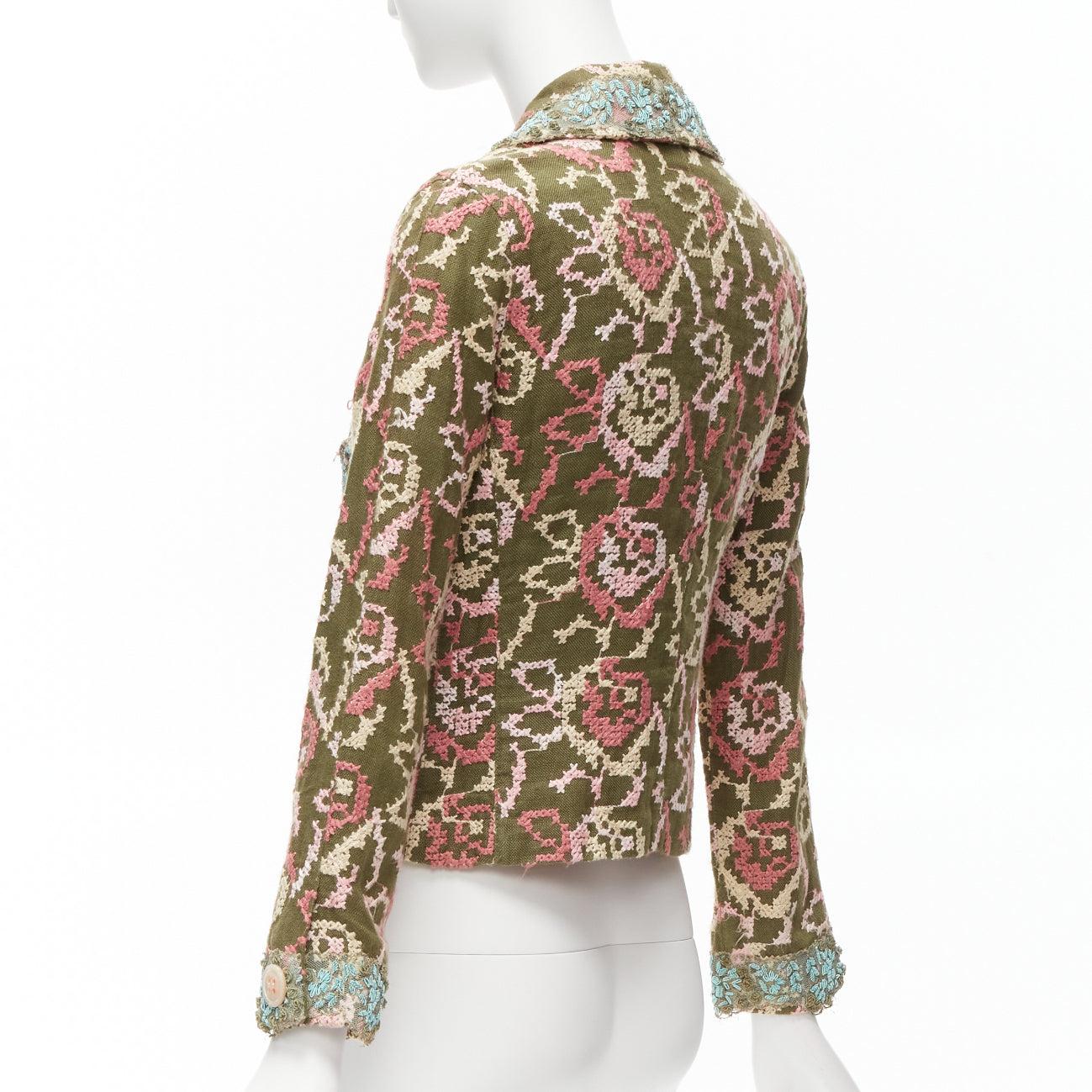 VOYAGE INVEST IN THE ORIGINAL LONDON 100% silk embroidery cropped blazer M For Sale 2