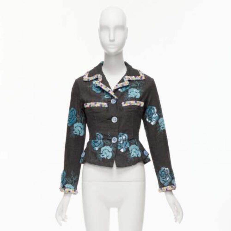 VOYAGE INVEST IN THE ORIGINAL LONDON blue colourful sequins grey peplum jacket S 5