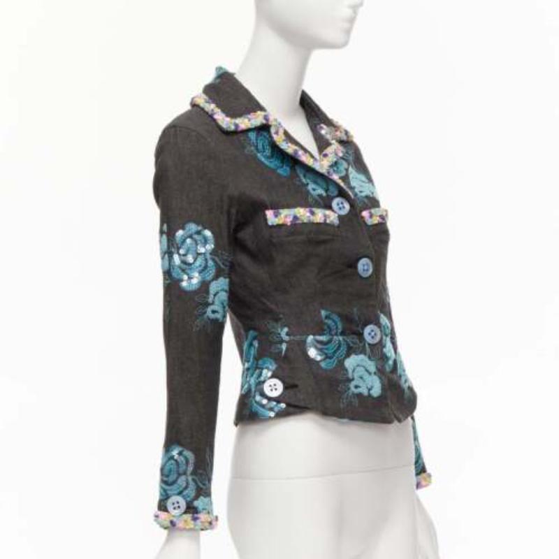 Gray VOYAGE INVEST IN THE ORIGINAL LONDON blue colourful sequins grey peplum jacket S