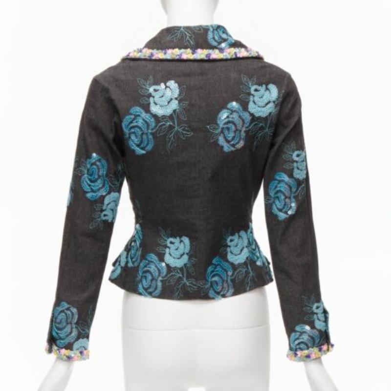 Women's VOYAGE INVEST IN THE ORIGINAL LONDON blue colourful sequins grey peplum jacket S