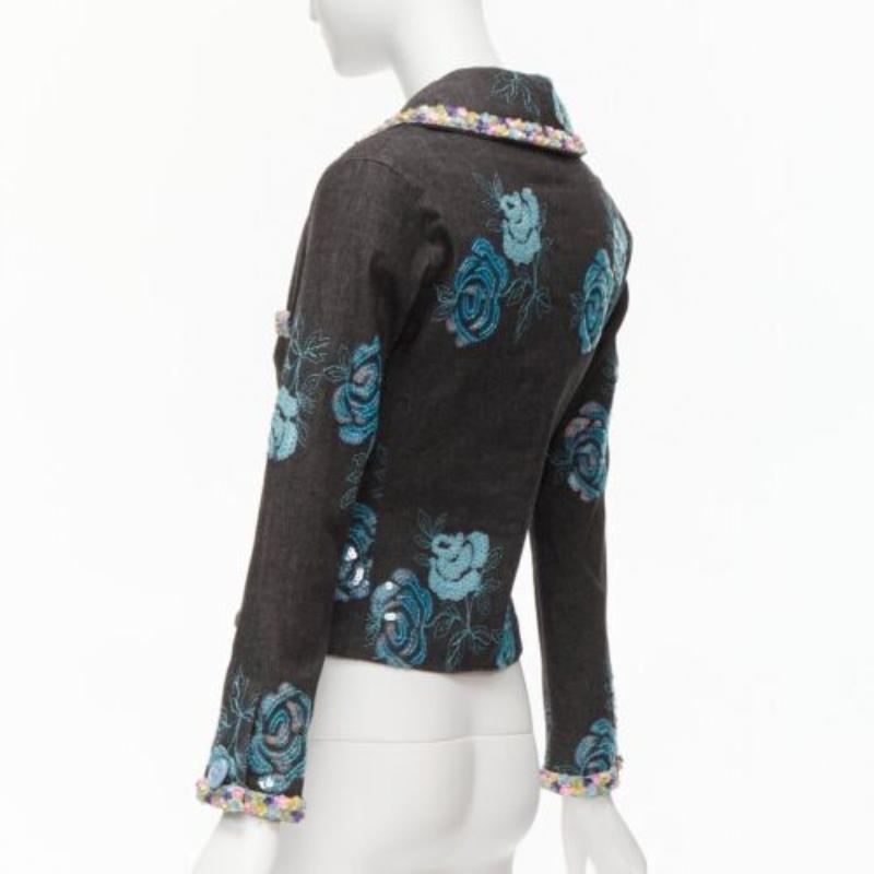 VOYAGE INVEST IN THE ORIGINAL LONDON blue colourful sequins grey peplum jacket S 1