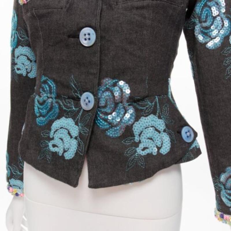 VOYAGE INVEST IN THE ORIGINAL LONDON blue colourful sequins grey peplum jacket S 2