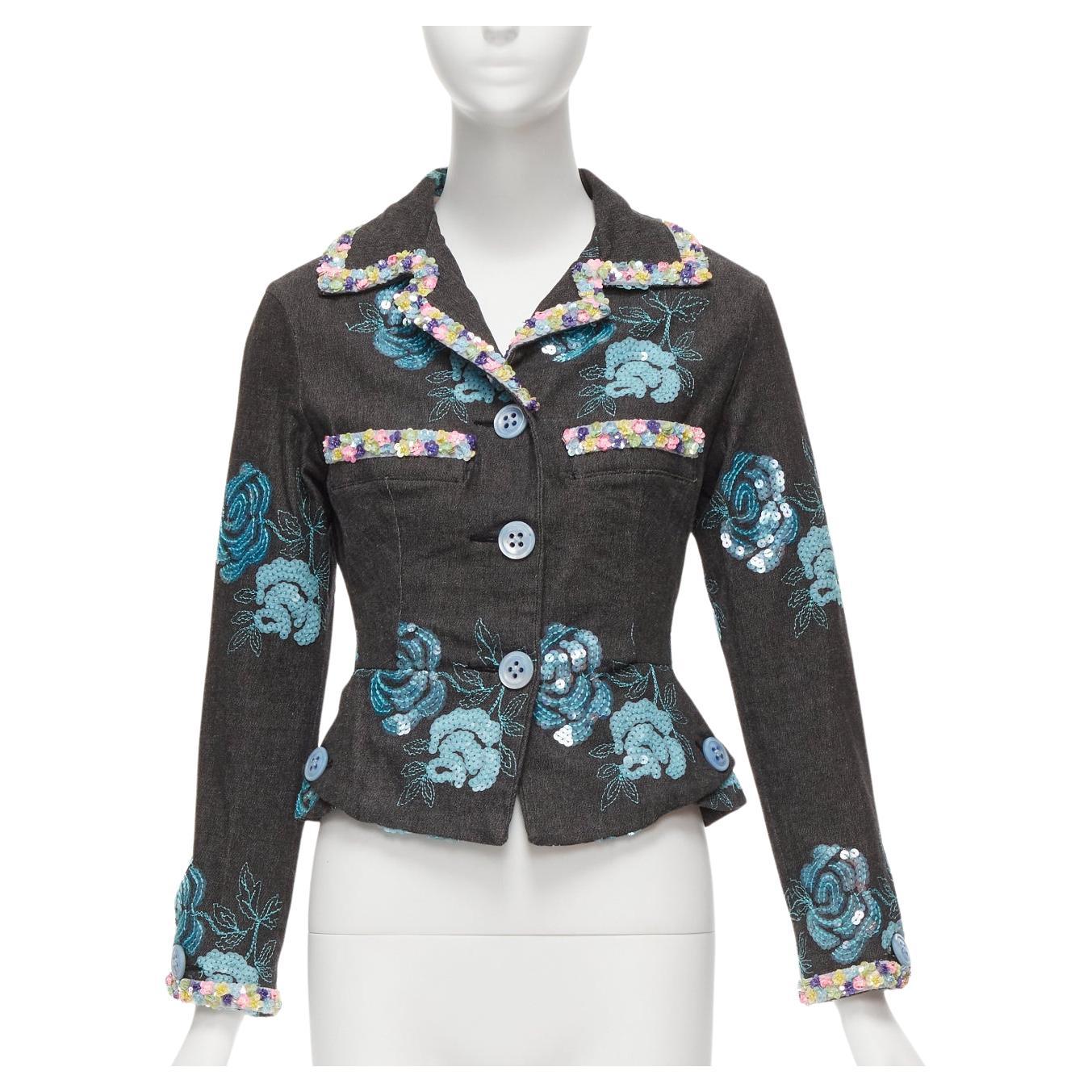 VOYAGE INVEST IN THE ORIGINAL LONDON colourful sequins twill peplum jacket S For Sale