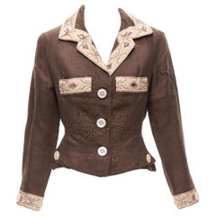 VOYAGE INVEST IN THE ORIGINAL LONDON embroidery beaded linen cotton blazer M