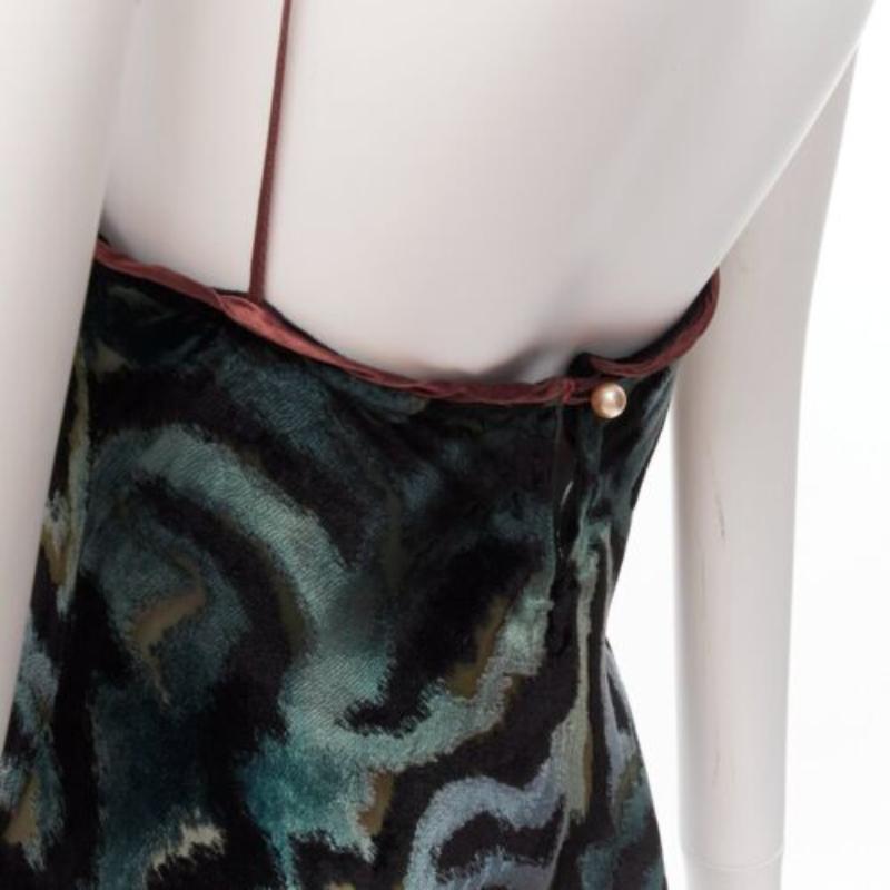 VOYAGE INVEST IN THE ORIGINAL LONDON green swirl velvet embroidered slip dress 2