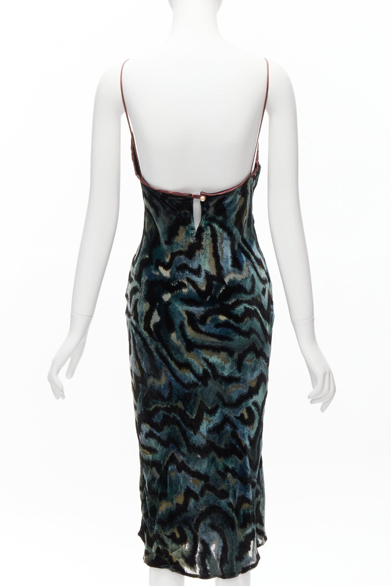 Women's VOYAGE INVEST IN THE ORIGINAL LONDON green swirl velvet slip dress For Sale