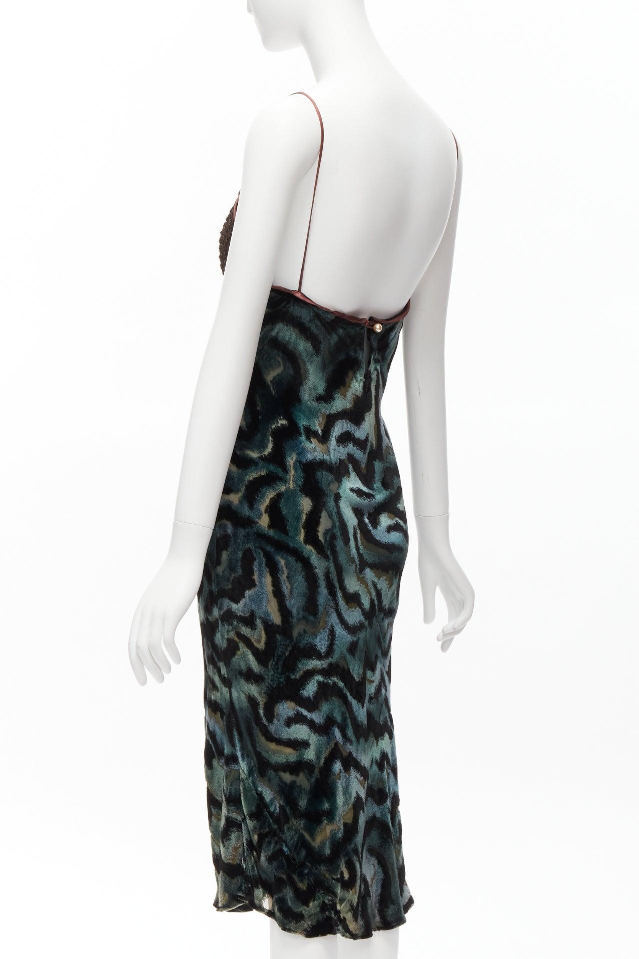 VOYAGE INVEST IN THE ORIGINAL LONDON green swirl velvet slip dress For Sale 1