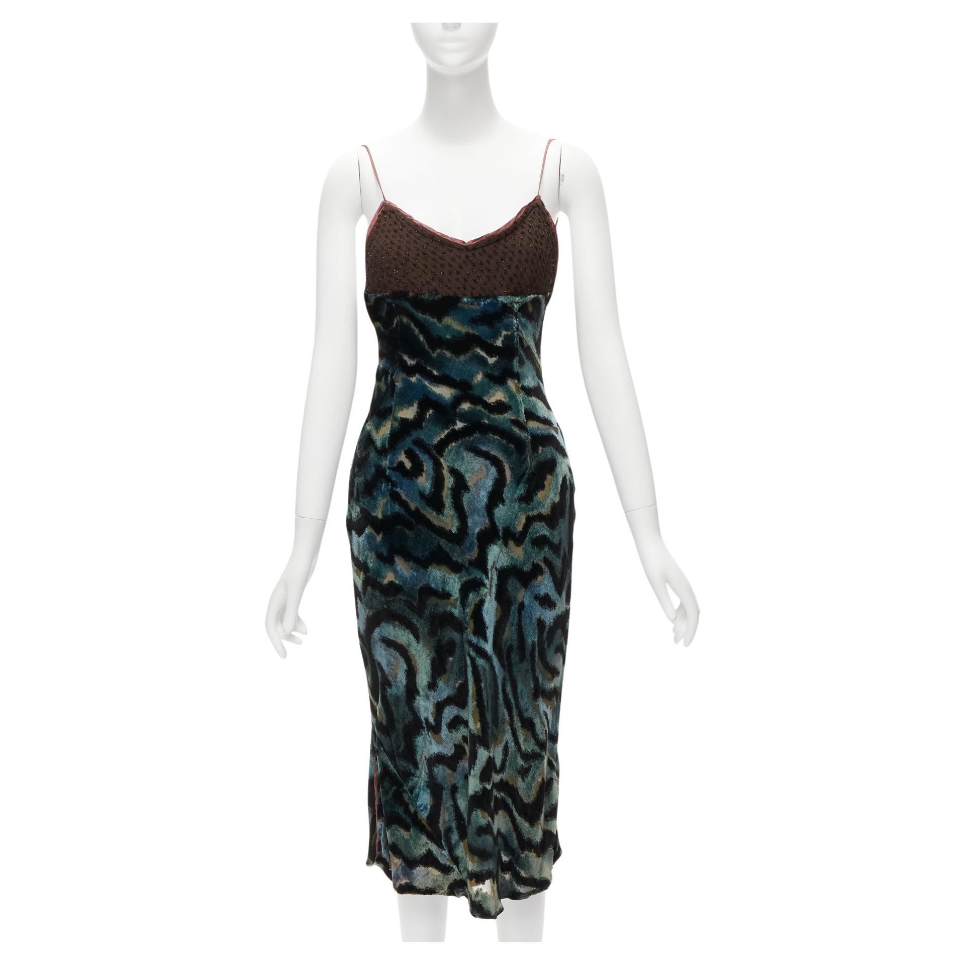 VOYAGE INVEST IN THE ORIGINAL LONDON green swirl velvet slip dress For Sale