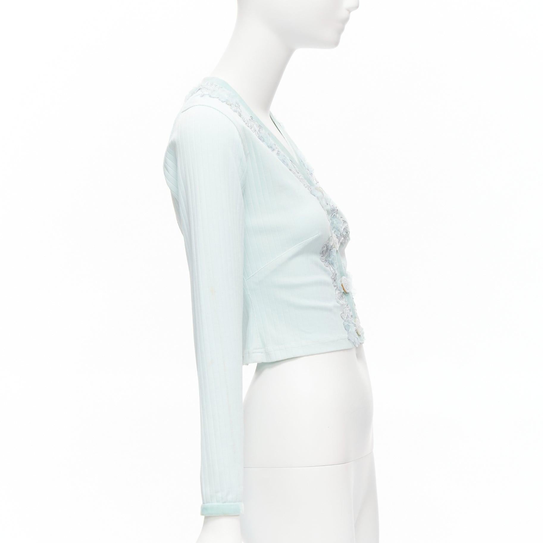 Women's VOYAGE INVEST IN THE ORIGINAL LONDON mint blue embellished velvet cardigan S