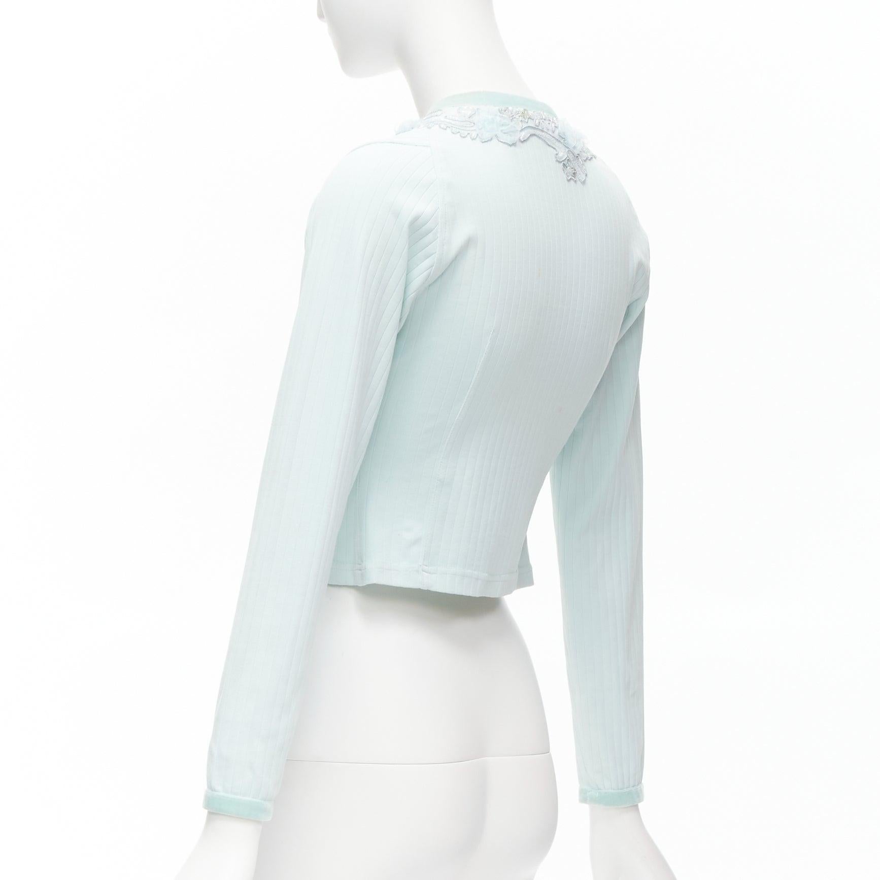 VOYAGE INVEST IN THE ORIGINAL LONDON mint blue embellished velvet cardigan S 2