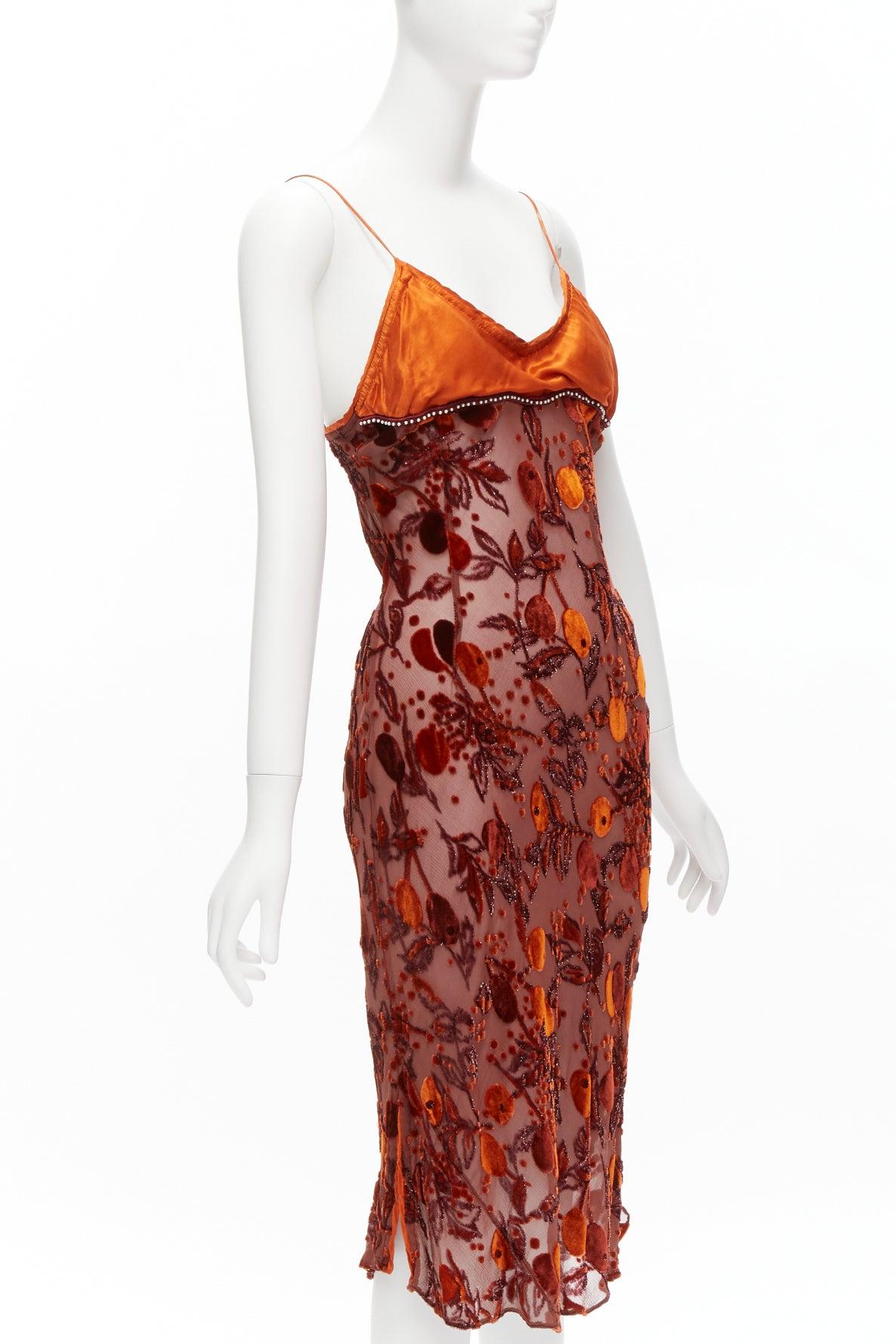 Orange VOYAGE INVEST IN THE ORIGINAL LONDON orange satin velvet embroidery midi dress