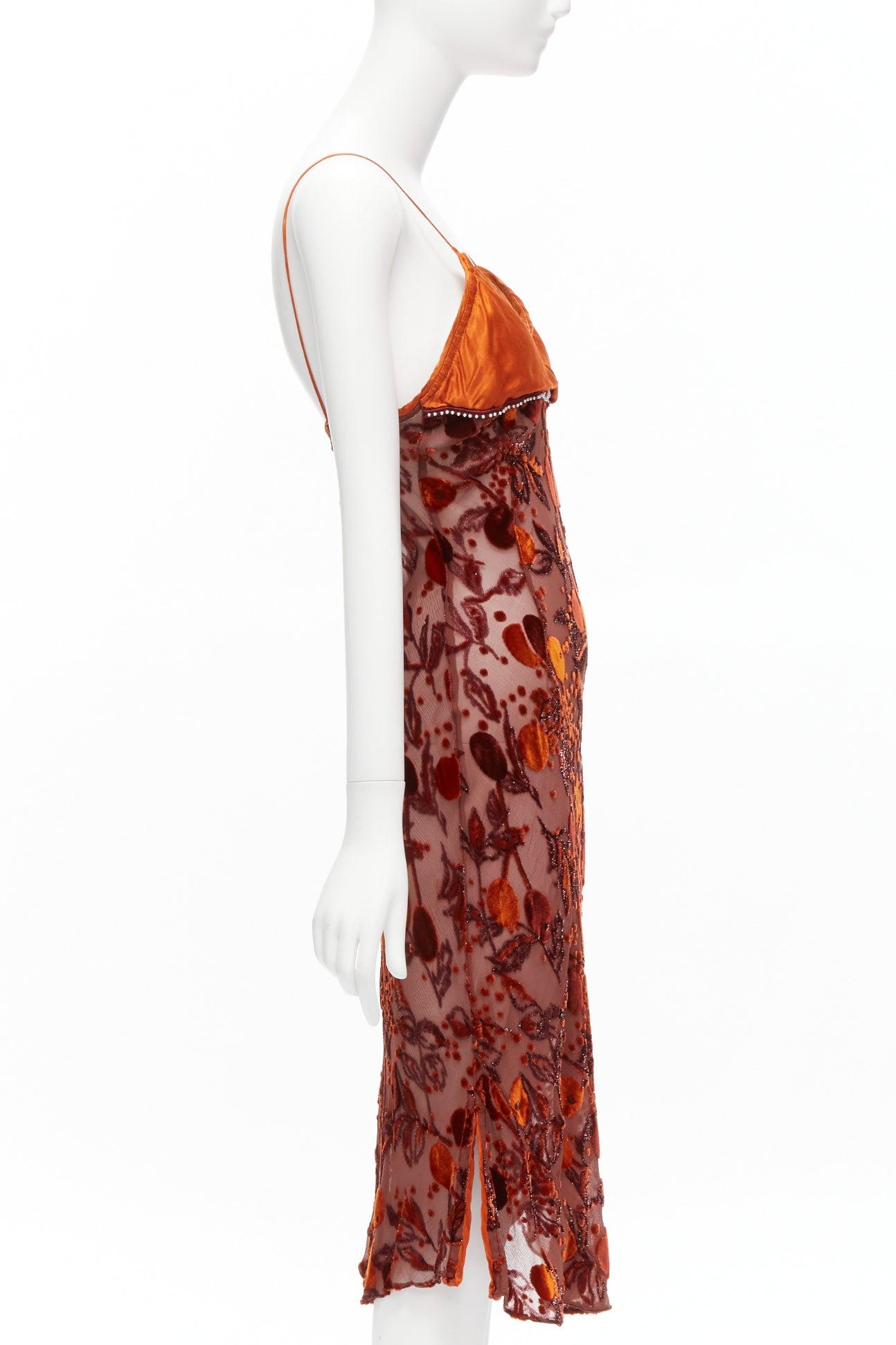 VOYAGE INVEST IN THE ORIGINAL LONDON orange satin velvet embroidery midi dress In Excellent Condition In Hong Kong, NT