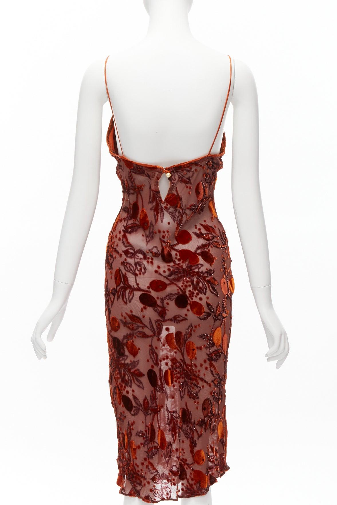 Women's VOYAGE INVEST IN THE ORIGINAL LONDON orange satin velvet embroidery midi dress