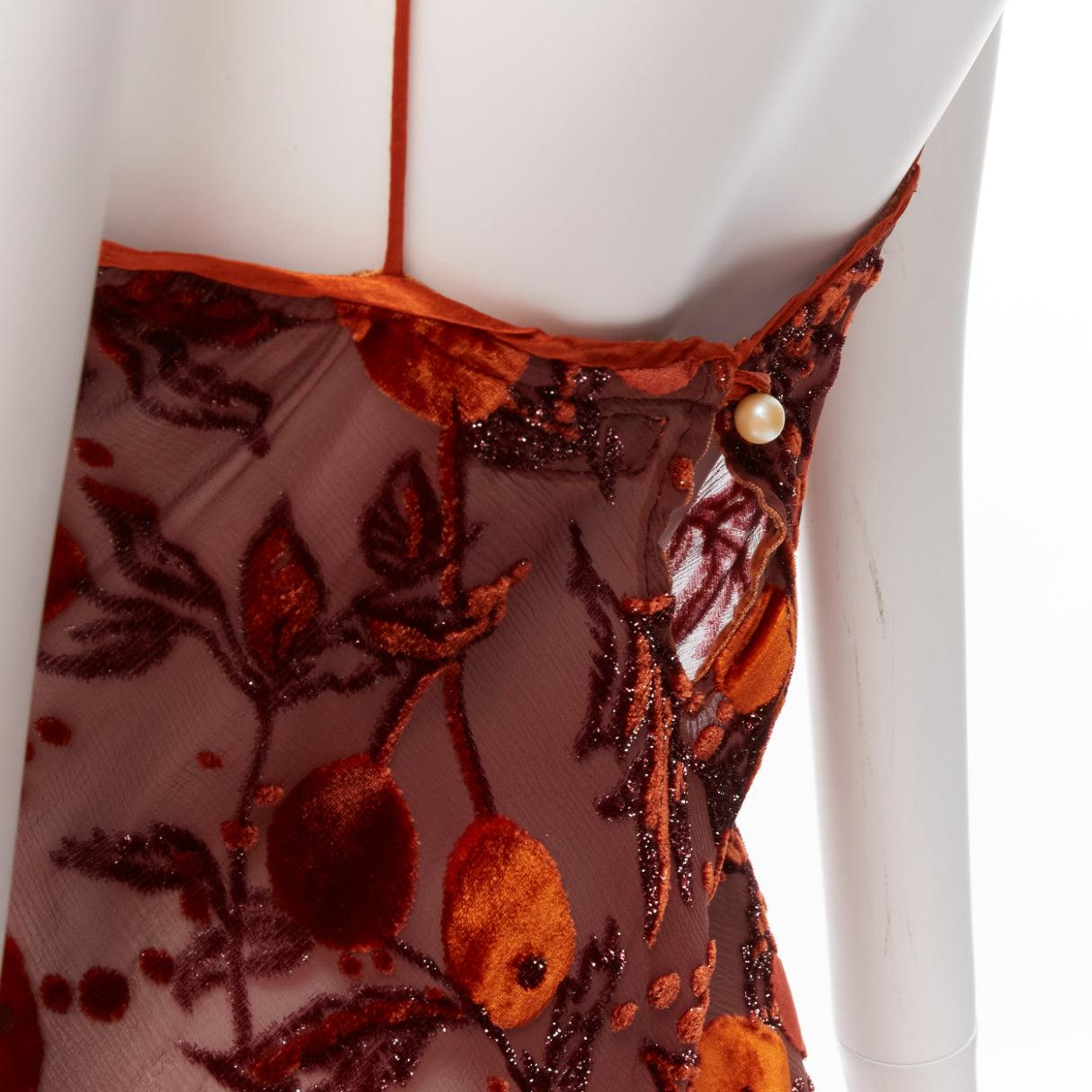 VOYAGE INVEST IN THE ORIGINAL LONDON orange satin velvet embroidery midi dress 2