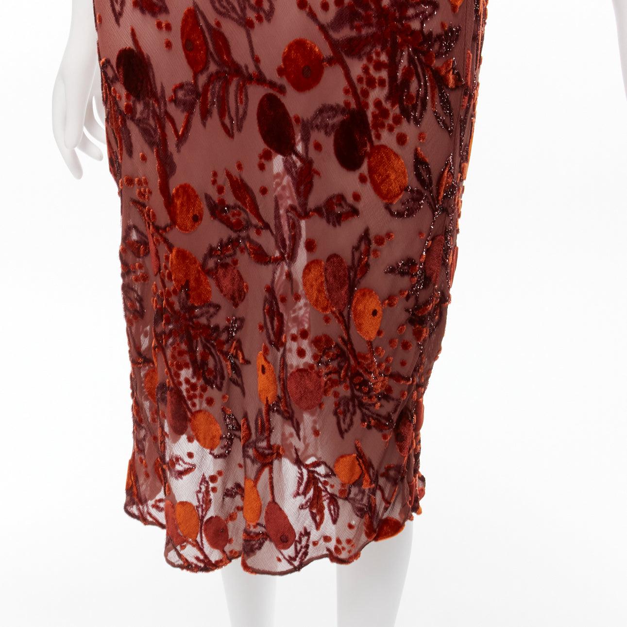 VOYAGE INVEST IN THE ORIGINAL LONDON orange satin velvet embroidery midi dress 3