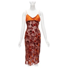 VOYAGE INVEST IN THE ORIGINAL LONDON orange satin velvet embroidery midi dress