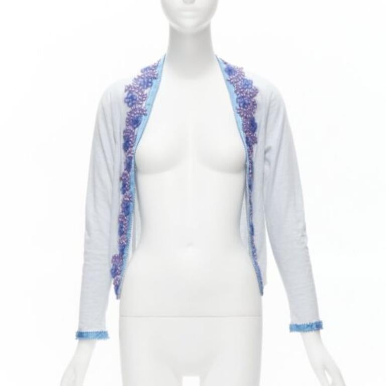 Gray VOYAGE INVEST IN THE ORIGINAL LONDON purple embellishment cotton cardigan L For Sale