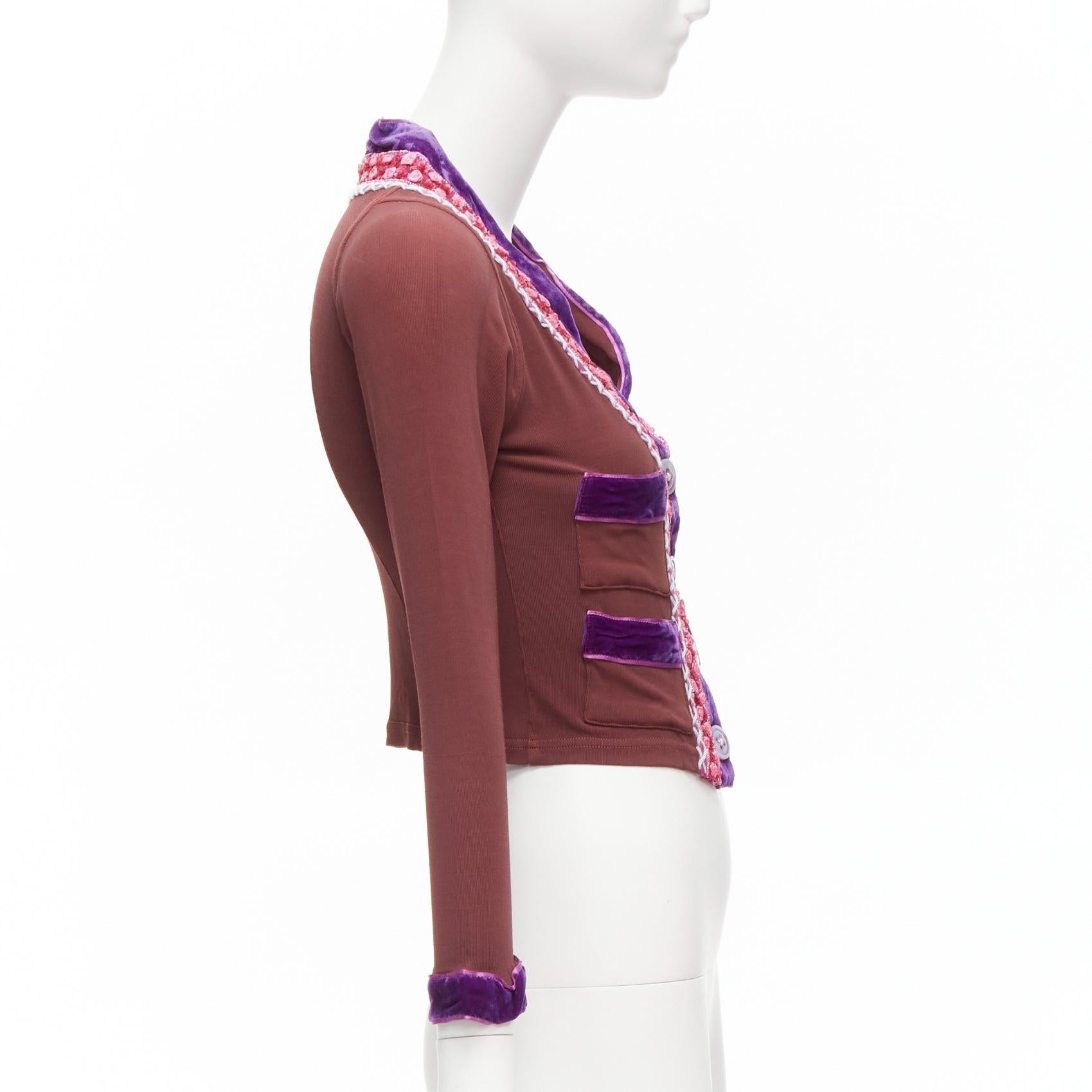 Women's VOYAGE INVEST IN THE ORIGINAL LONDON purple velvet pink beads brown cardigan M