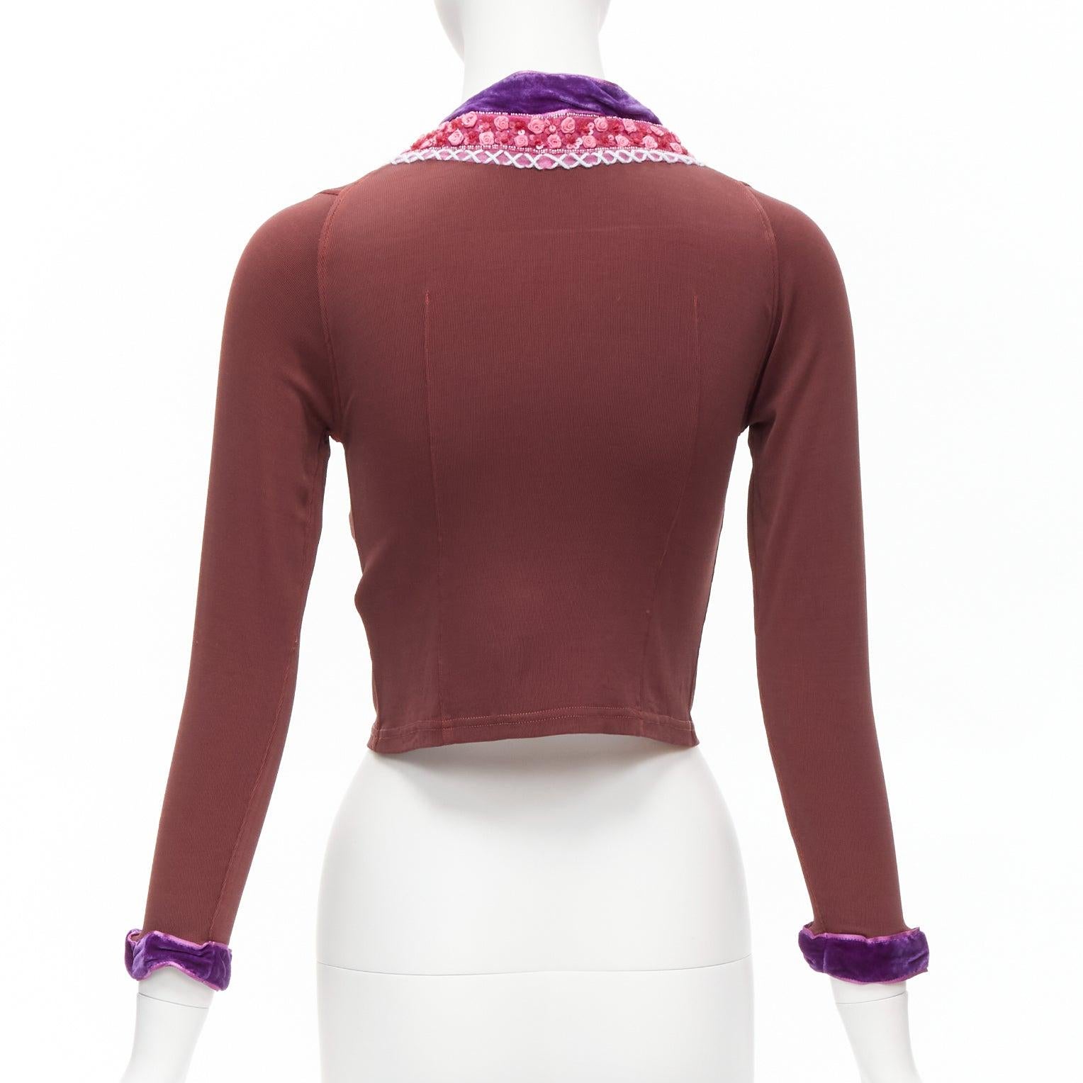VOYAGE INVEST IN THE ORIGINAL LONDON purple velvet pink beads brown cardigan M 1
