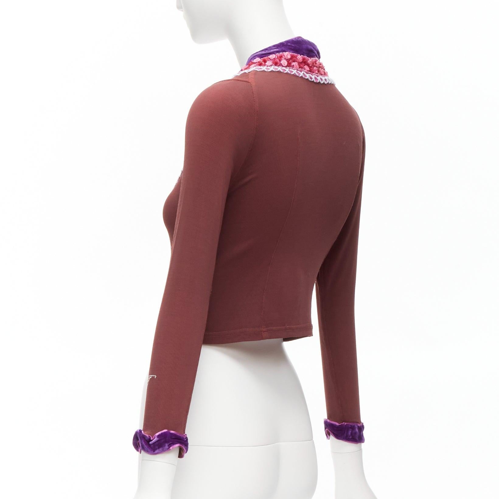 VOYAGE INVEST IN THE ORIGINAL LONDON purple velvet pink beads brown cardigan M 2