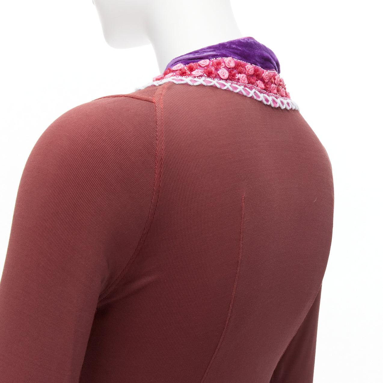 VOYAGE INVEST IN THE ORIGINAL LONDON purple velvet pink beads brown cardigan M 4