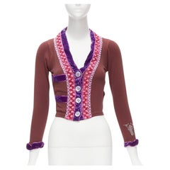 VOYAGE INVEST IN THE ORIGINAL LONDON purple velvet pink beads brown cardigan M