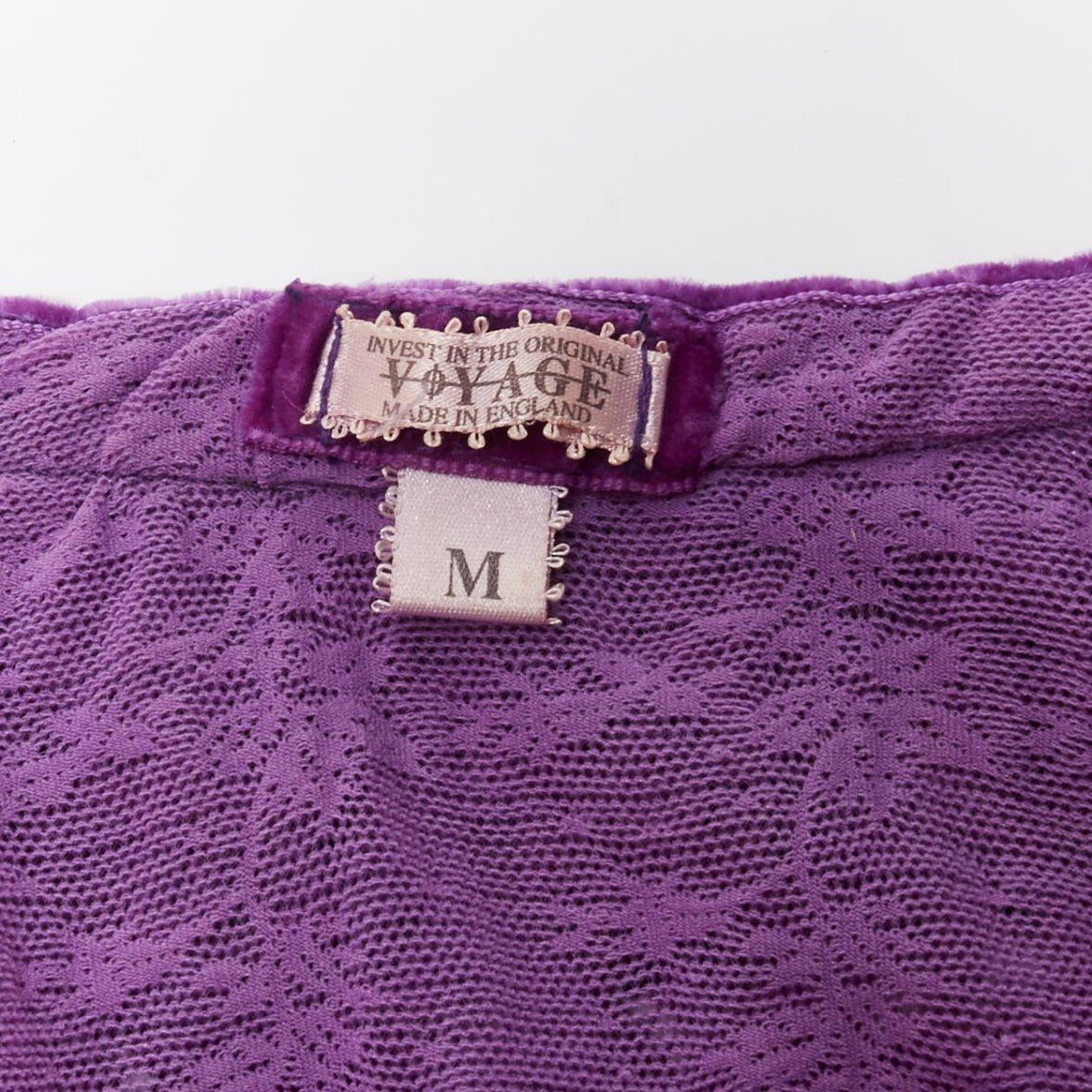 VOYAGE INVEST IN THE ORIGINAL LONDON purple wool black lace velvet cardigan M For Sale 4