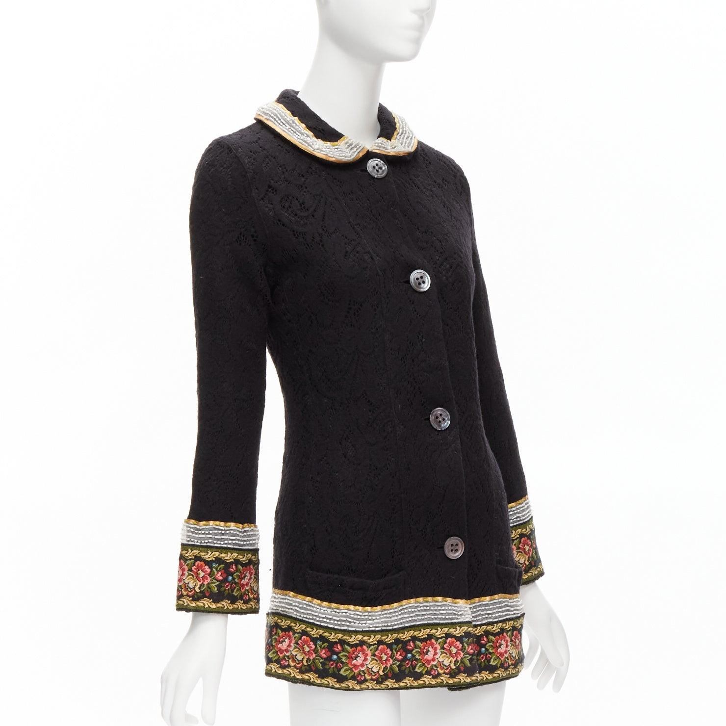 Noir VOYAGE INVEST IN THE ORIGINAL LONDON rouge vert perlé floral noir manteau en laine L en vente