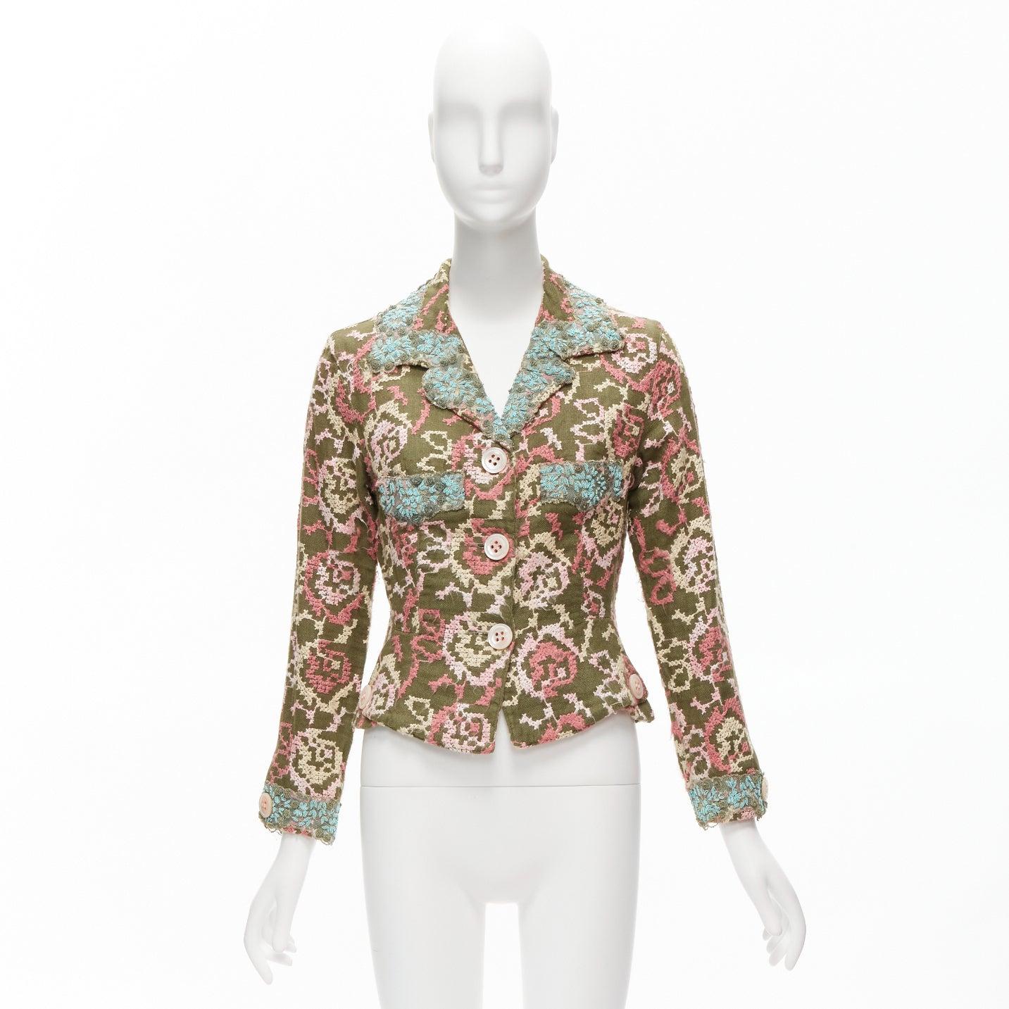 VOYAGE INVEST IN THE ORIGINAL LONDON silk embroidery embellished blazer M For Sale 5