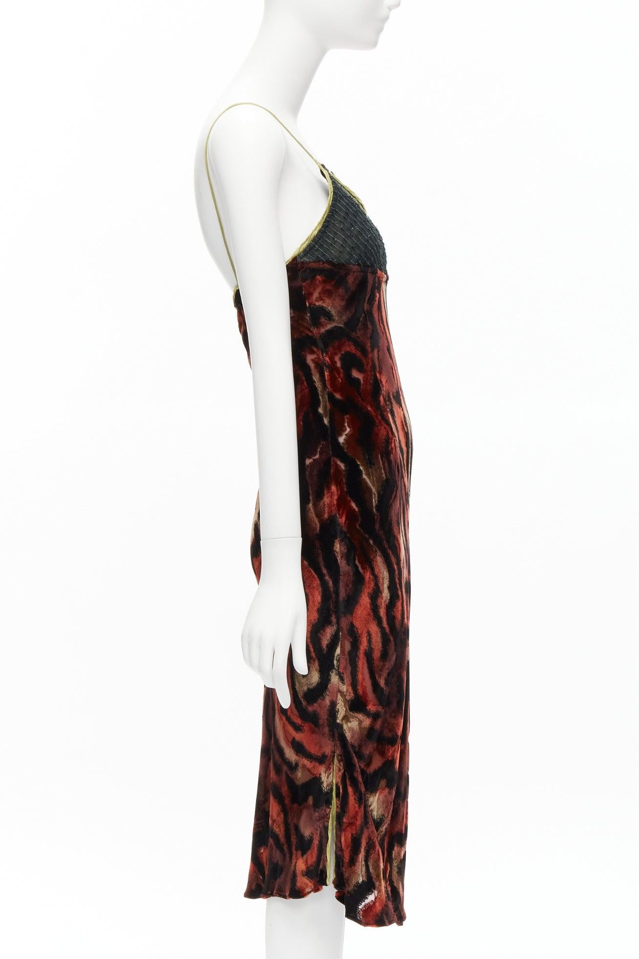 Black VOYAGE INVEST IN THE ORIGINAL LONDON swirl velvet sheer embroidebust slip dress For Sale