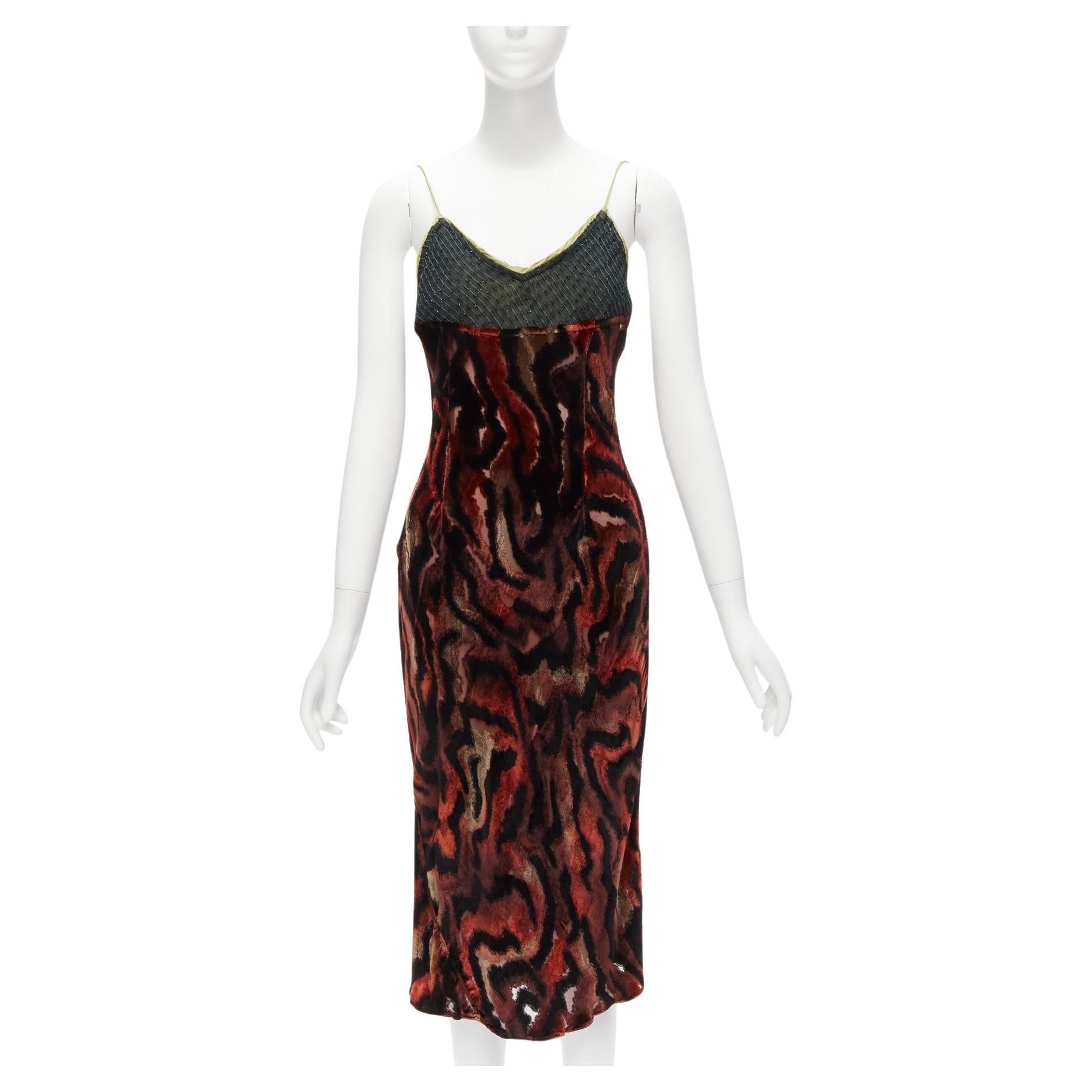 VOYAGE INVEST IN THE ORIGINAL LONDON swirl velvet sheer embroidebust slip dress For Sale